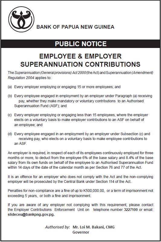 BPNG Employer Contributions Public Notice